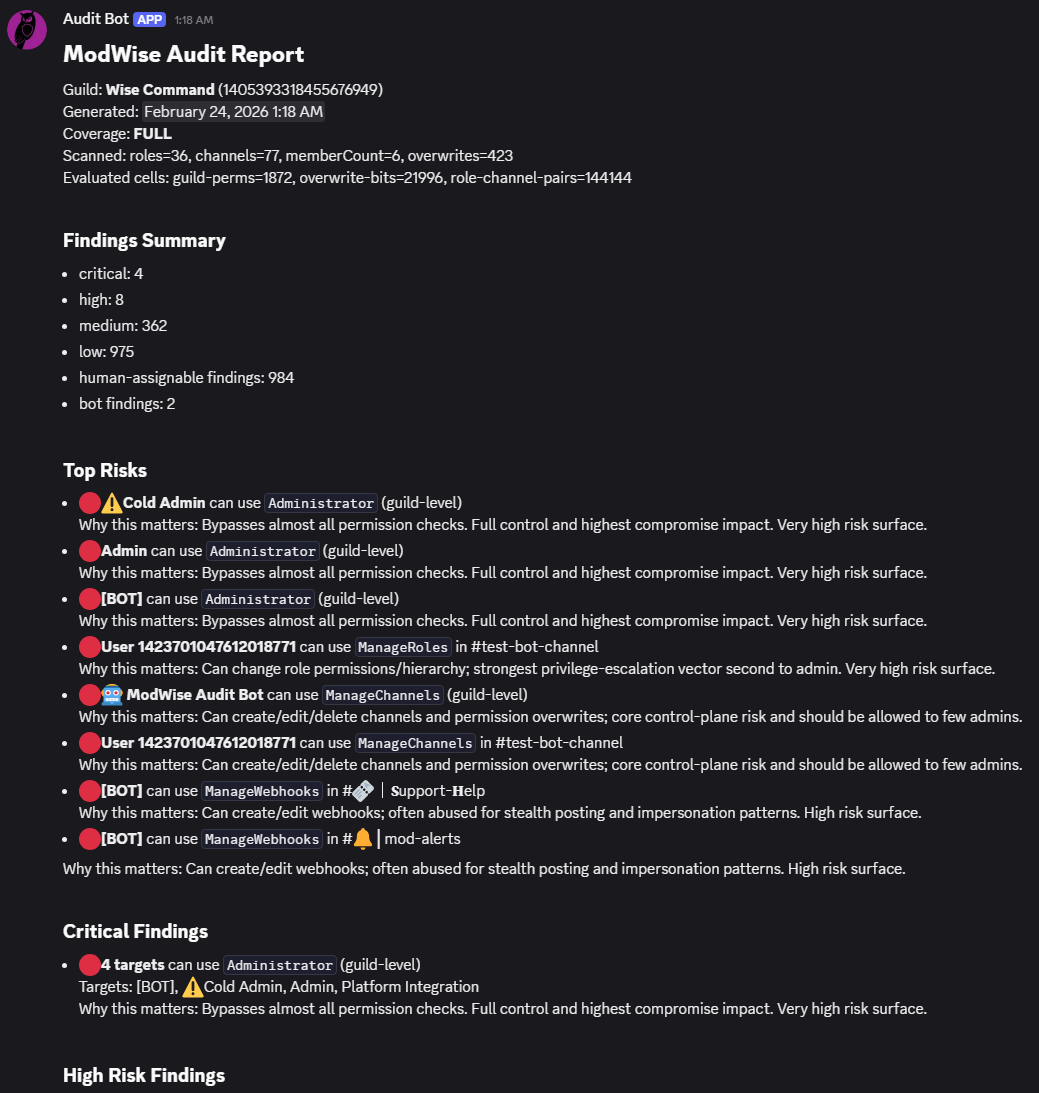 ModWise Audit Bot report output example